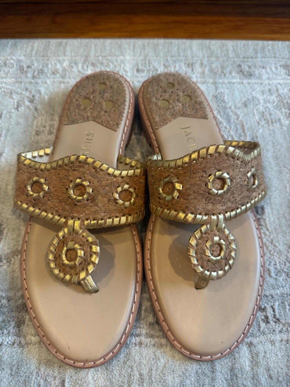 Jack Rogers Gold Cork Thong Slide Sandals
